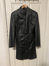 Black Leather Zipped Coat Sz