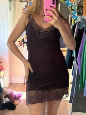 French designer Diabless aubergine lace dyed evening slip mini dress