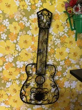 VTG Twisted Scroll Rustic Wrought Iron Metal Guitar Wall Art Hanging Decor
