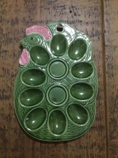 Vintage Green Ceramic Chicken Deviled Egg Plate