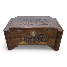 Oriental camphor storage chest - antique style heavily carved blanket box
