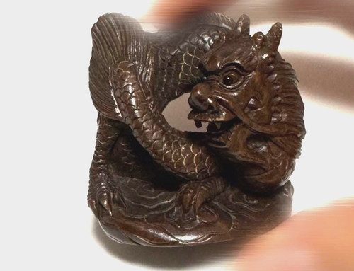 Dragon netsuke wood carving - dragon,