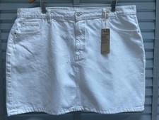 M&S White Denim Skirt UK 22 100% Cotton Mini Skirt A-Line EU 50 US 18 42W