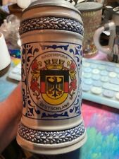 Lidded Stein with Germany Crest, Mettlach Style Decoration 0.5 lt