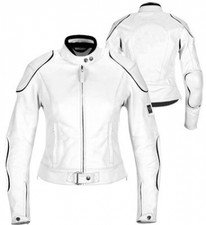 LADIES WHITE HORIZON WOMENS ARMOURED MOTORBIKE / MOTORCYCLE LEATHER JACKET