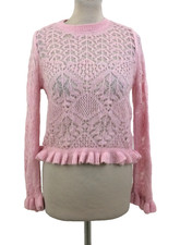 Per Una Women's Jumper Size S Pink Fluffy Open Knit Alpaca Wool Mix New F1