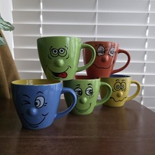 5 Vintage Trade Winds Funny Face Cups 3D Nose cups 1990s Ceramic Retro