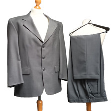 BURTON Menswear grey SUIT wool blend 42" R 34W 29 1/2"L turn-ups pleat gangster