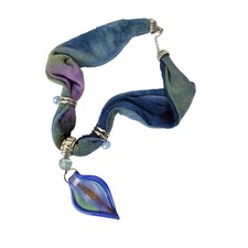 Lagenlook Purple Gem & Scarf Beaded Necklace Bohemian Jewelry