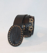 Vintage Pepe Jeans Mens Leather Belt 35" Black Big Buckle Studded Grommet Eyelet