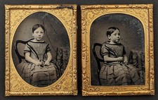 PAIR VICTORIAN NINTH PLATE AMBROTYPES OF LITTLE GIRL 'A.L ALEXANDER' c1860