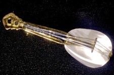 Mother of Pearl White  Gold Lute Brooch Pearlescent MOP String Music Instrument