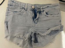 Ladies Pale Denim Shorts Size 6 H & M frayed edges hot pants