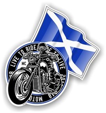Retro Biker Club Design With Scotland Scottish Flag Vinyl Car Sticker 100x106mm