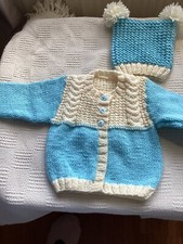 Blue and cream hand knitted