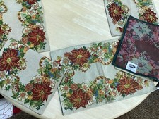 xmas cloth tapestry  place mats 18 x 12 inch poinsettia gold thread