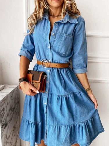 Womens denim midi dress - midi, ladies