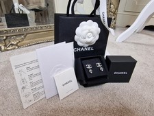 Authentic Chanel silver grey crystal drop CC earrings. With receipt and full set