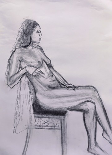 Art charcoal drawing - drawing, female