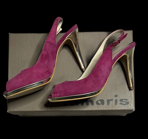 Tamaris suede heels open toe - tamaris,