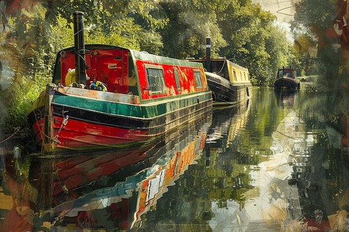 Canal narrow boat landscape - boat,