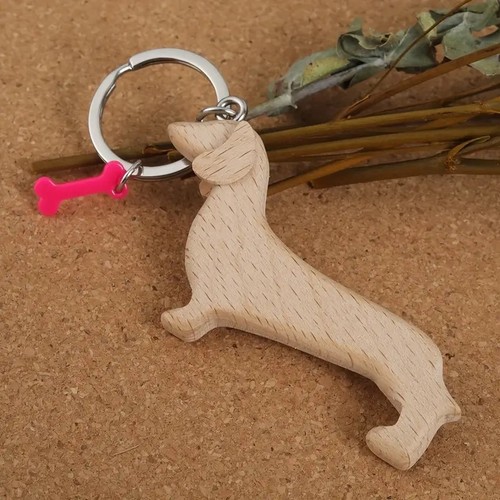 Wooden dachshund keyring with - wooden,