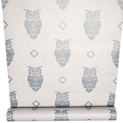 Grey blue owl wallpaper - grey,