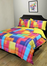 TETRIS TARTAN DUVET COVER SET BRIGHT TETRIMINO GAME ORANGE RED YELLOW PURPLE