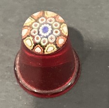 Vintage Millefiori Red Art Glass Thimble Yellow Orange Blue Cane