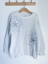 F&F Tesco Girls Age 8-9 Winter Christmas Jumper With Sequin Stars 