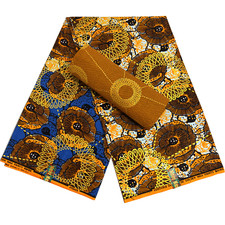 African Fabric Print 6 Yards Kente Gold Embellished 100% Cotton Brown Material