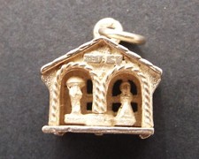 WEATHER HOUSE small sterling silver three dimensional charm moving figures