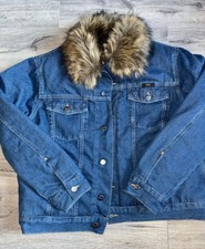 Mens Gant X Wrangler Blue Bell Blue Denim Faux Fur Jacket 7006290 973 size Small