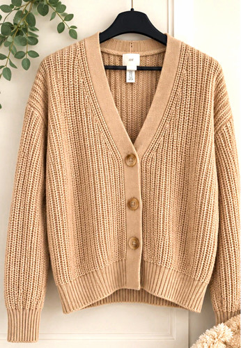 Beige knit button front - beige,