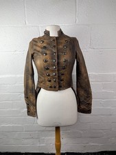 All Saints Brown Lamb Leather Brocadere Military Leather Jacket - Size 10