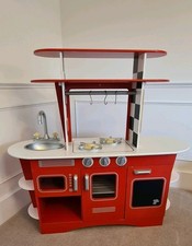 Early Learning Centre ELC red wooden pretend play kitchen.