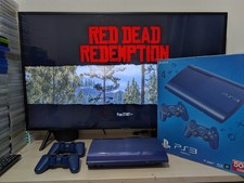 Sony Playstation 3 PS3 Super Slim Azurite Blue - Boxed - 2 Pads - 500GB RARE