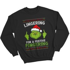 Lingering For A Festive Fingering Ugly Christmas Sweater Mens Jumper