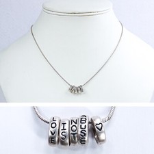 Vtg Liz Claiborne 925 Silver 'Love Is Not Abuse' Affirmation Charm Necklace Y2K