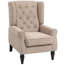 HOMCOM Accent Armchair Home Furniture Retro Tufted Club Wood Fabric, Beige