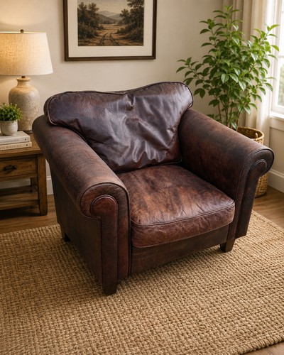 Large brown leather armchair - large,