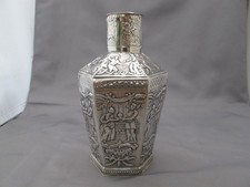 Antique DUTCH 835 Silver Repousse TEA CADDY-Hexagonal Form