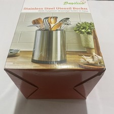 Rotating Stainless Steel Utensil Bucket Kitchen Sink Tidy Countertop Basilico 