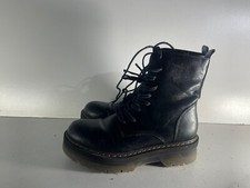 Ladies Women's Shoes Size 6.5(40) Used Black Leather Laced &Zip Ankle Boots -E73