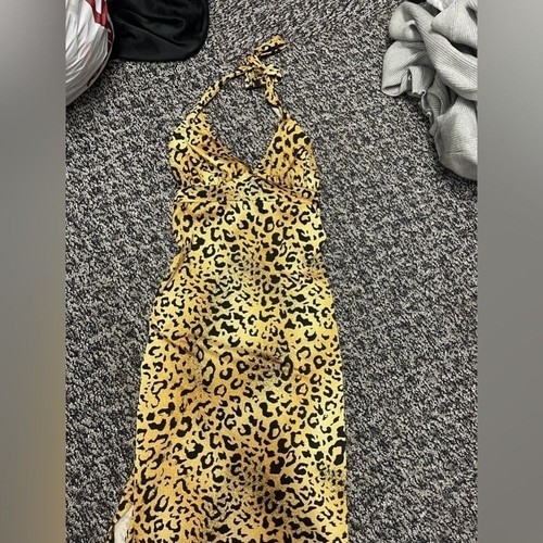 Backless leopard halter dress - leopard,