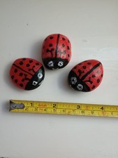 Hand Painted Pebble Stone Rock  3 Ladybirds