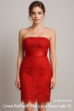 Linea Raffaelli Wedding Guest Red Lace Strapless Occasion Dress. UK 12