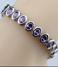 Purple Amethyst  Oval Surround 925  Sterling Silver Tennis   Bracelet