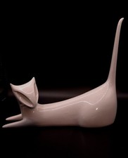 White Lying Cat Porcelain Art