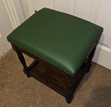 Mid-Century VINTAGE Wood/Leather Footstool (Reupholstered) 